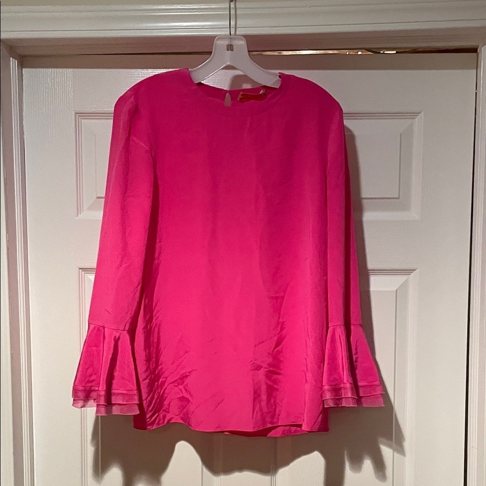Tory Burch Vibrant Pink Silk Blouse with Bell Sleeves